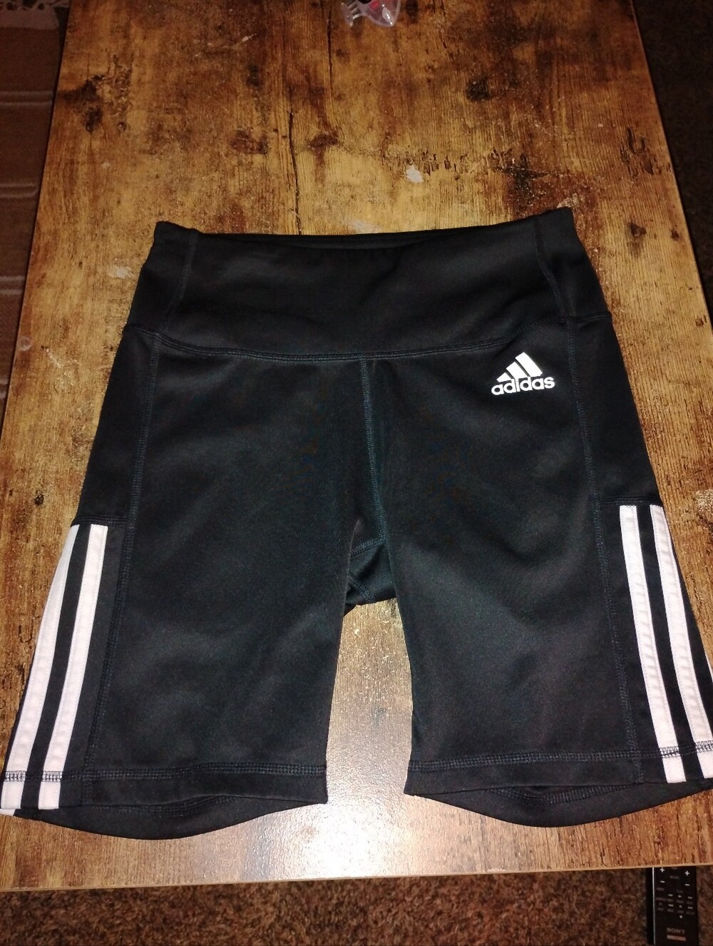 Adidas Women's Black High-Waisted Tight Shorts 3-Stripe Aeroready Size S